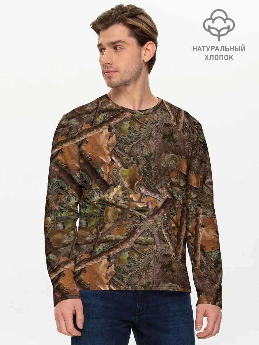 Мужской лонгслив базовый / Охотничий камуфляж