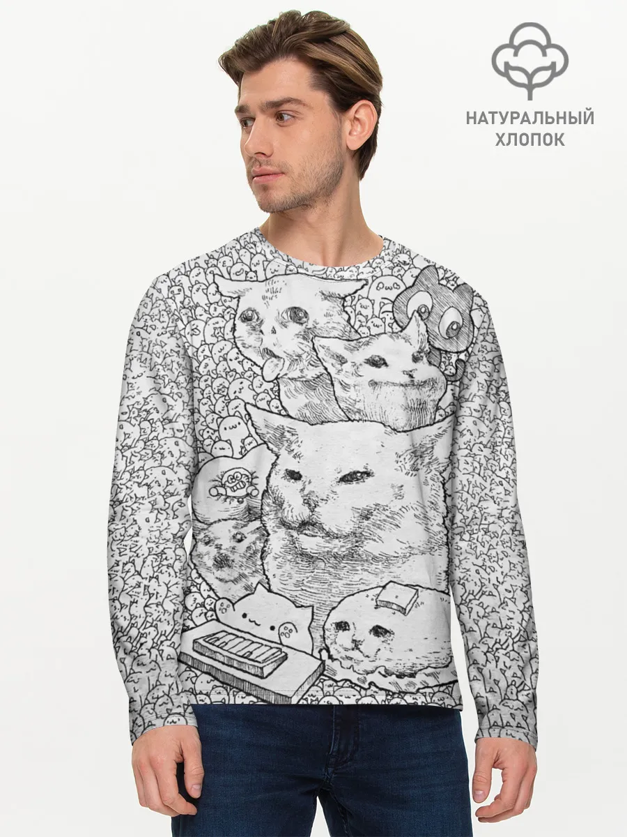 Мужской лонгслив базовый / Коты мемы кошки