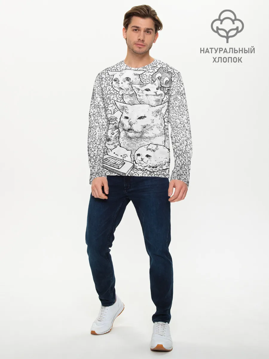 Мужской лонгслив базовый / Коты мемы кошки