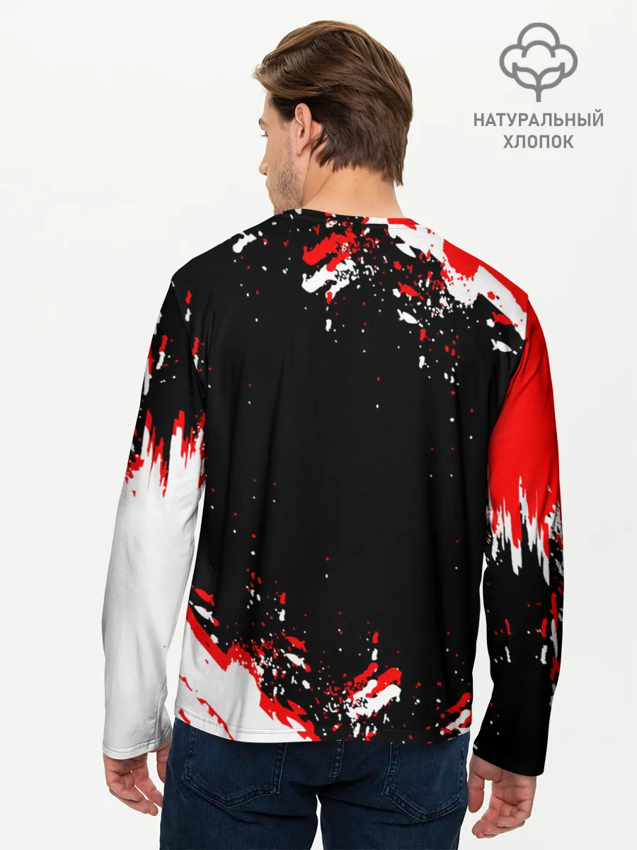 Мужской лонгслив базовый / Черный Клевер с ярким красным куском