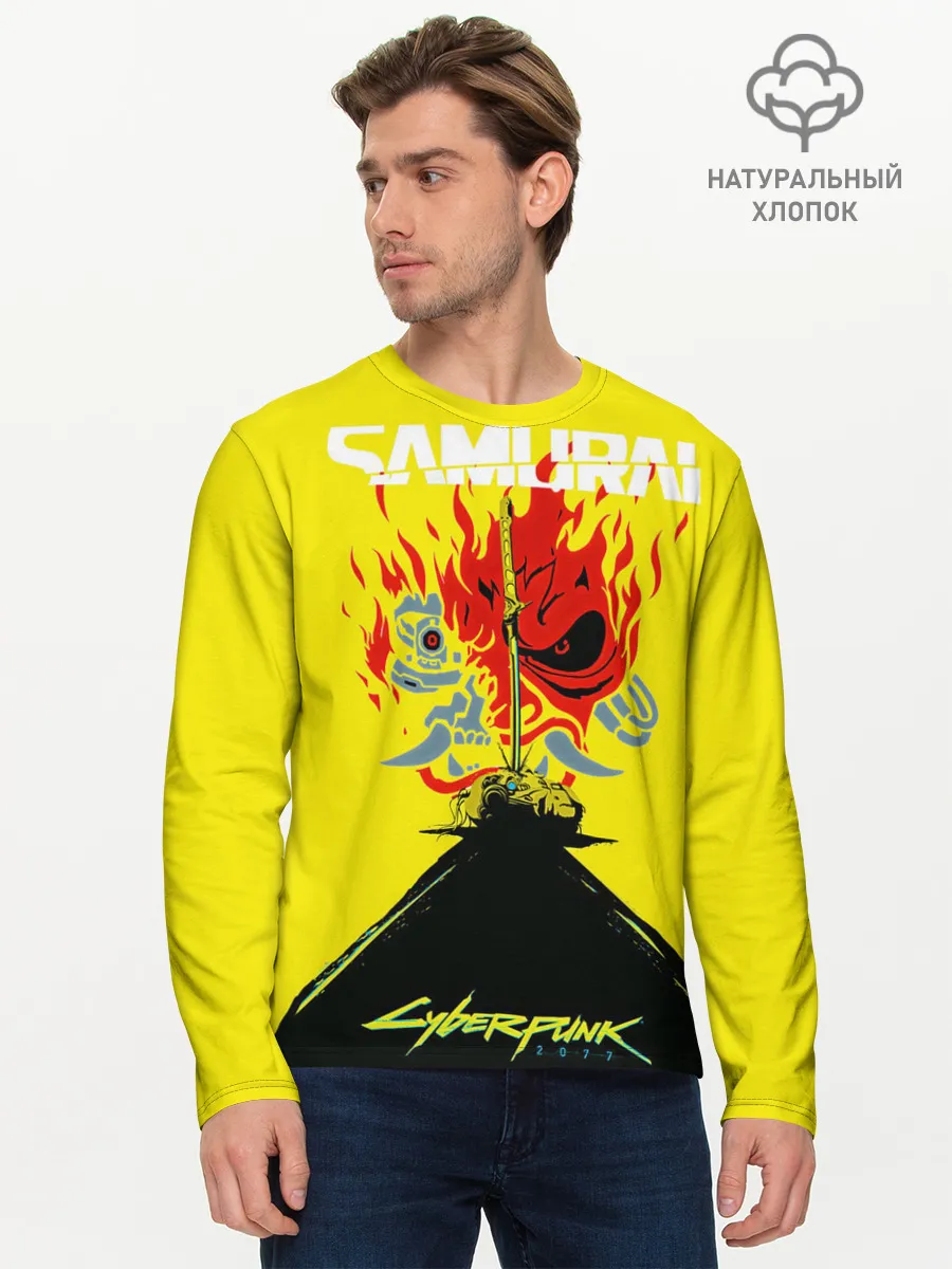 Мужской лонгслив базовый / Киберпанк 2077 + Киану на спине