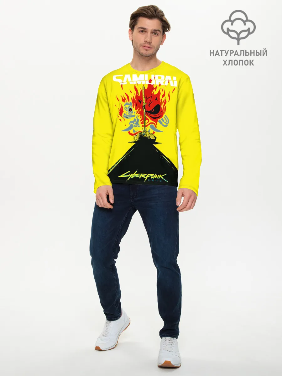 Мужской лонгслив базовый / Киберпанк 2077 + Киану на спине
