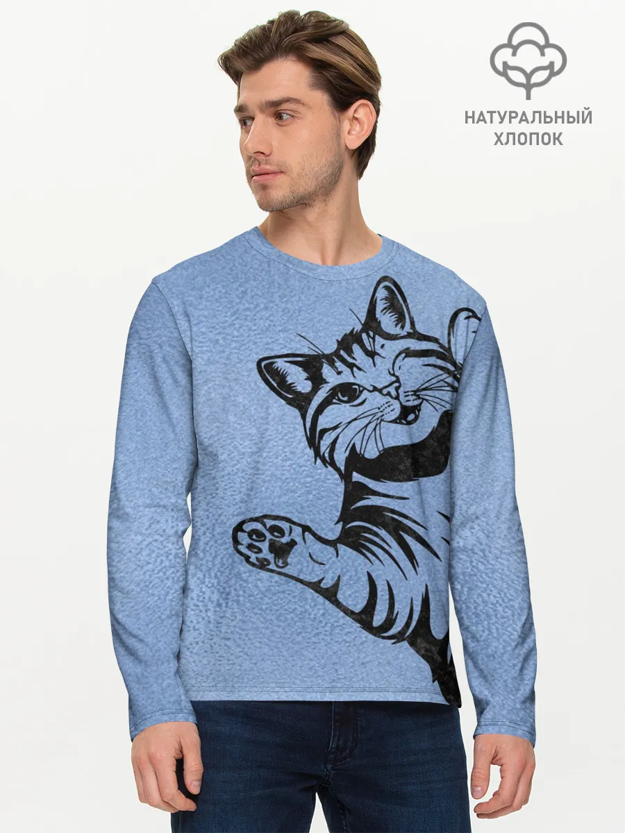 Мужской лонгслив базовый / Улыбающийся кот