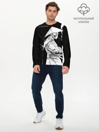 Мужской лонгслив базовый / Самурай скелет с трубкой