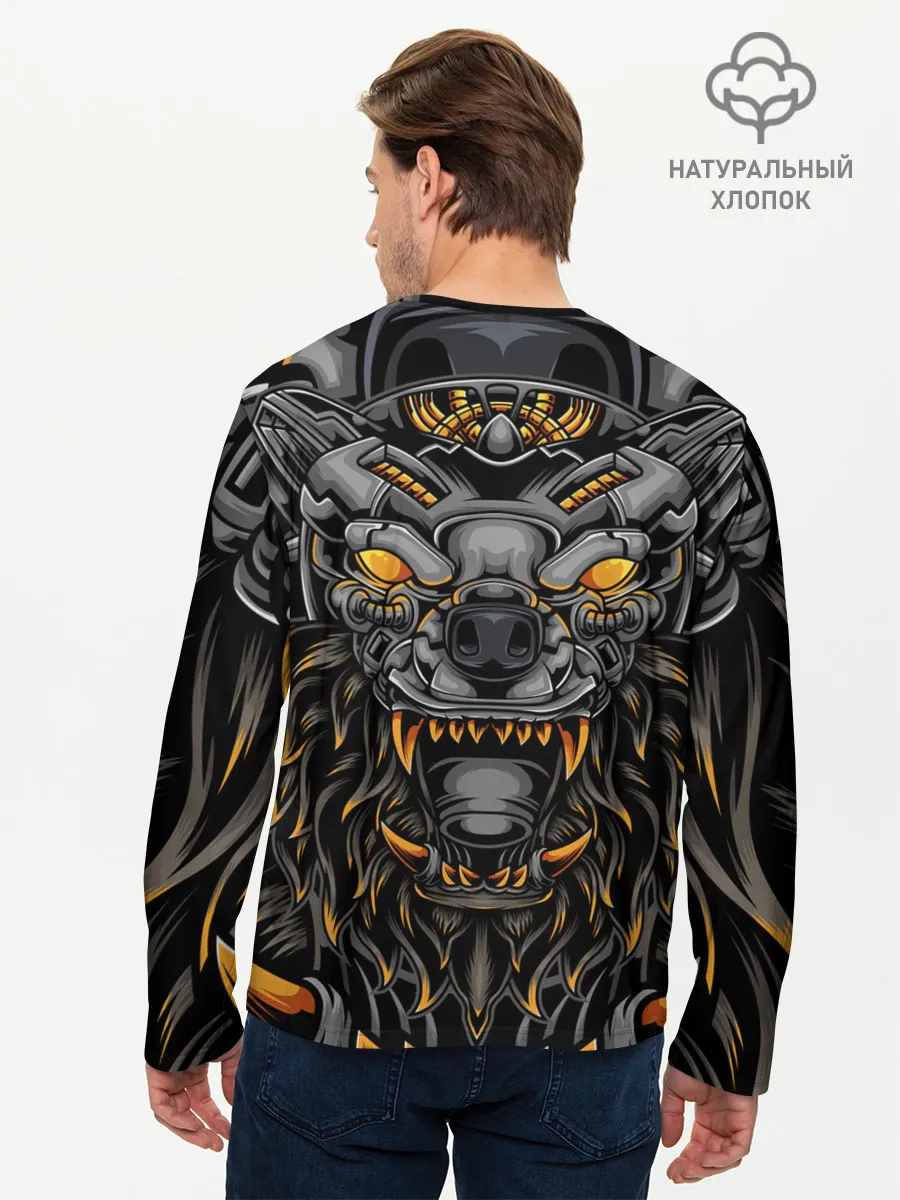 Мужской лонгслив базовый / Хищный лев киборг