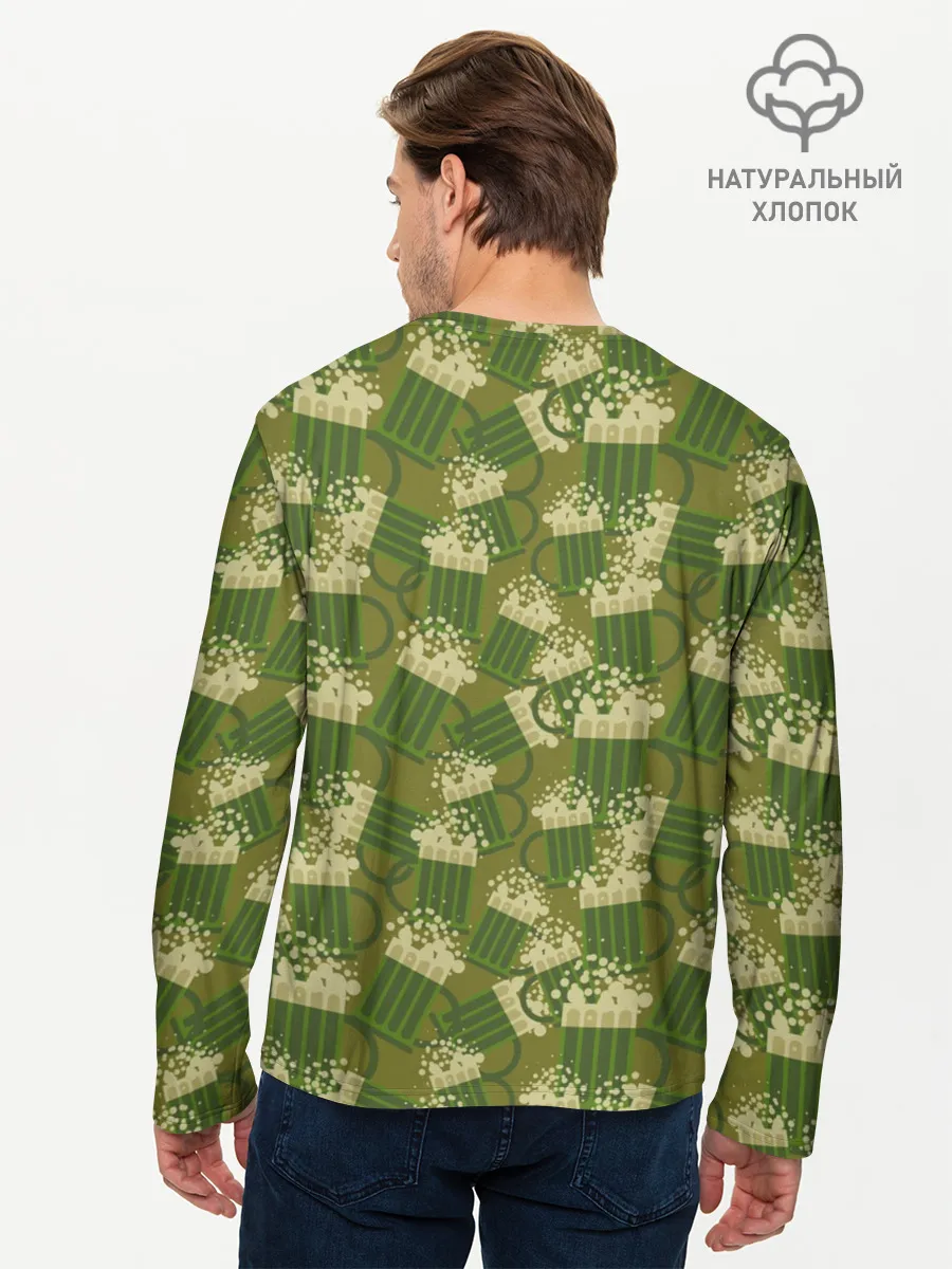 Мужской лонгслив базовый / кружка пива милитари