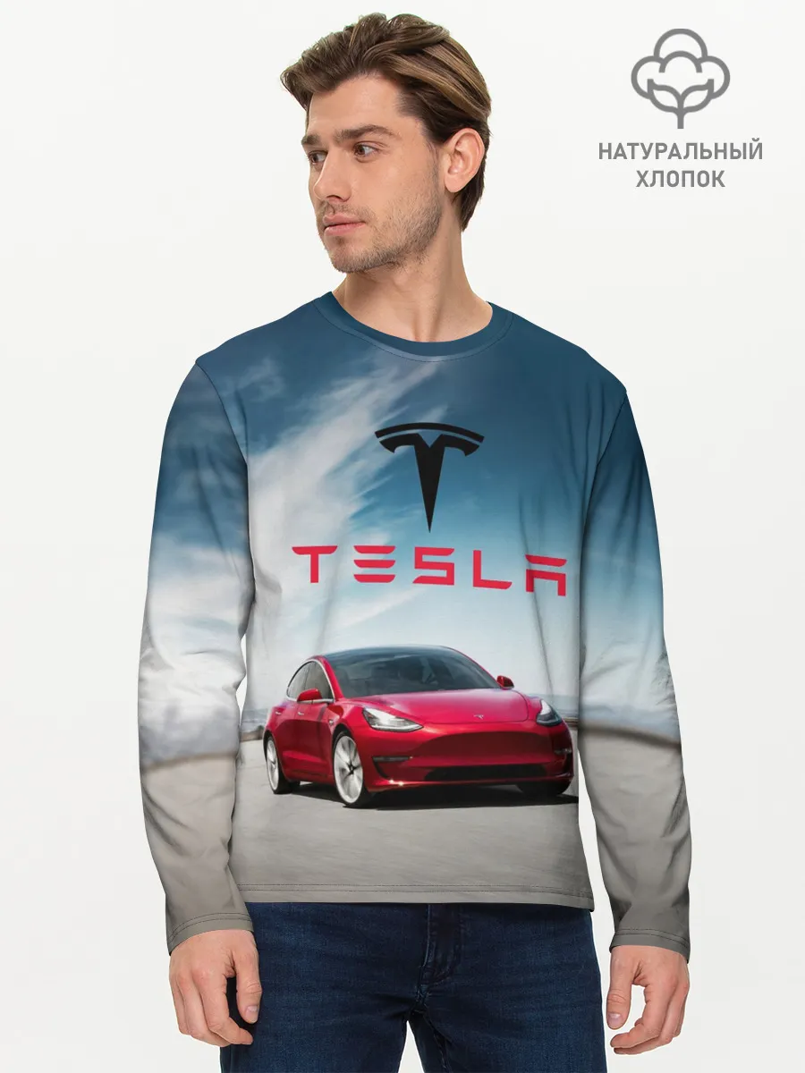 Мужской лонгслив базовый / Tesla Model 3