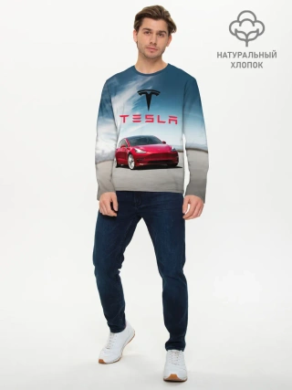 Мужской лонгслив базовый / Tesla Model 3