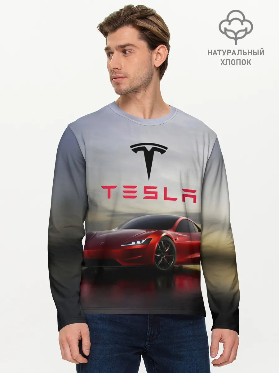 Мужской лонгслив базовый / Tesla Roadster