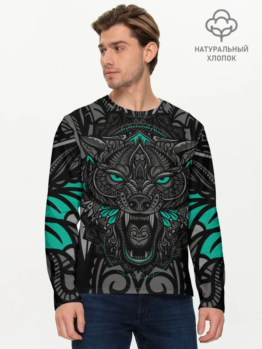 Мужской лонгслив базовый / Рисунок волк