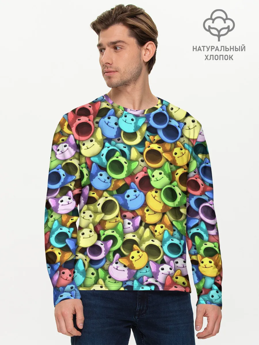 Мужской лонгслив базовый / Цветные Поп Котики