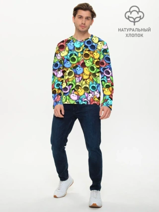 Мужской лонгслив базовый / Цветные Поп Котики