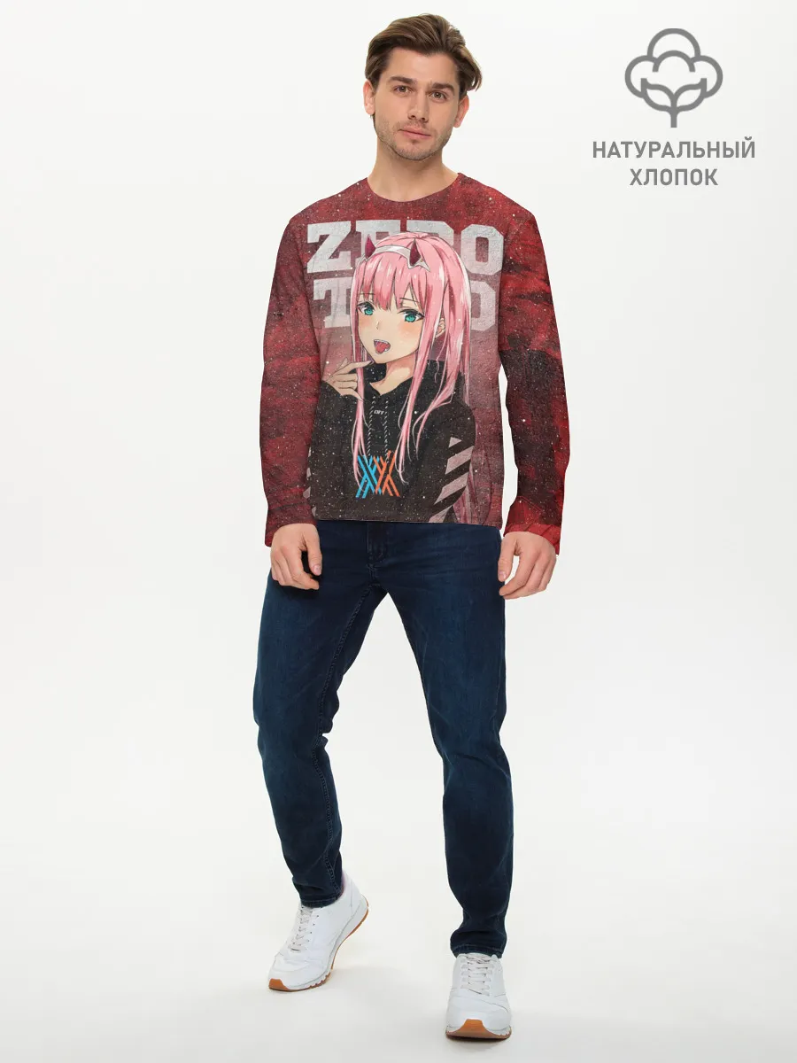 Мужской лонгслив базовый / Zero Two в толстовке