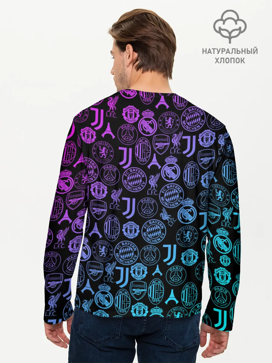 Мужской лонгслив базовый / ЛОГО ФУТБОЛЬНЫХ КОМАНД НЕОН