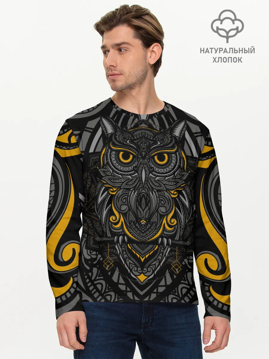Мужской лонгслив базовый / Рисунок сова