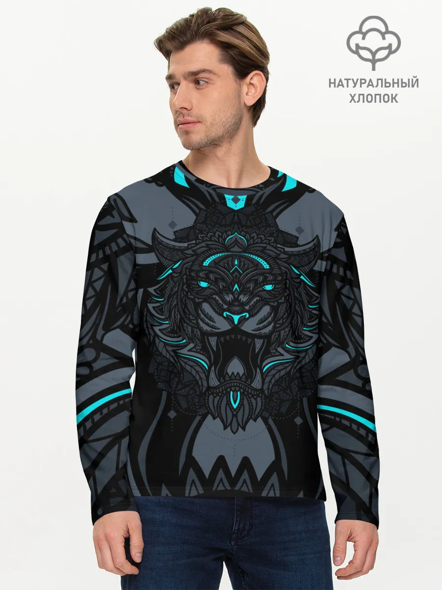 Мужской лонгслив базовый / Рисунок тигр