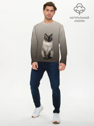 Мужской лонгслив базовый / Сиамский кот голубые глаза