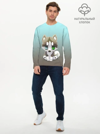 Мужской лонгслив базовый / Малыш хаски