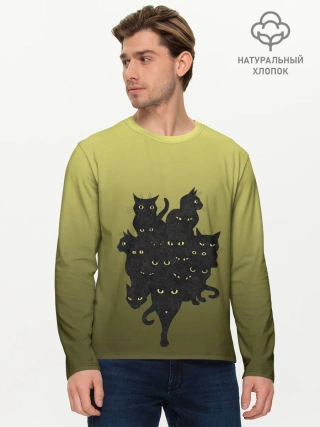 Мужской лонгслив базовый / много черных котов