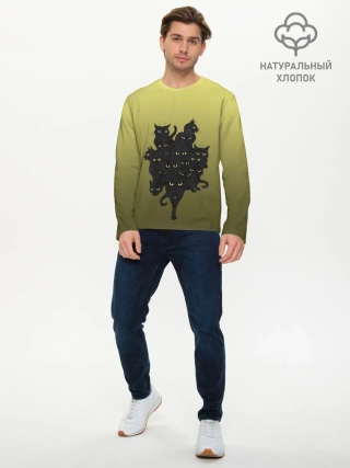 Мужской лонгслив базовый / много черных котов