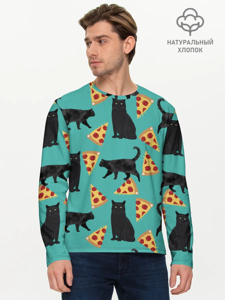 Мужской лонгслив базовый / Котики и Пиццы