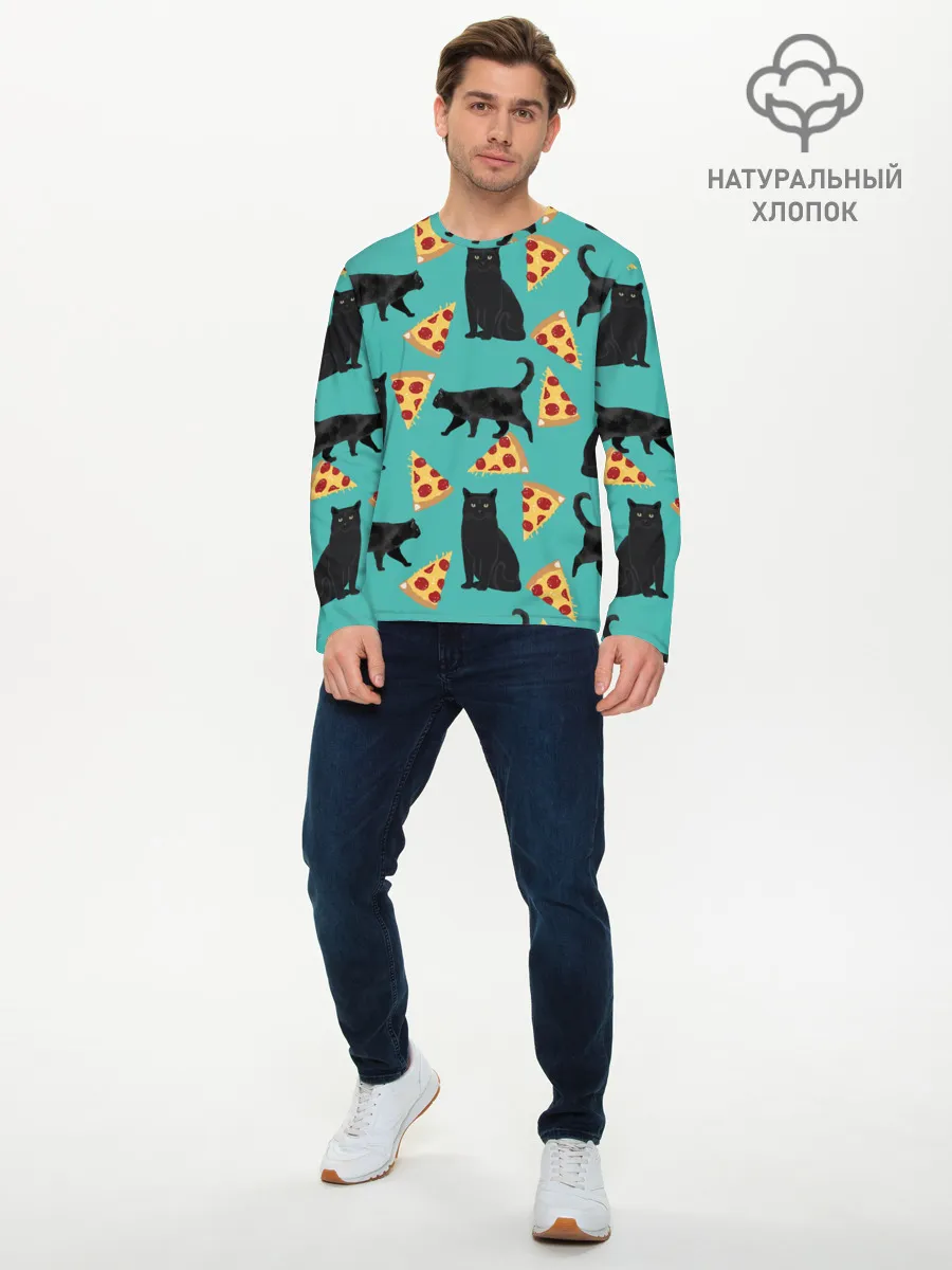 Мужской лонгслив базовый / Котики и Пиццы