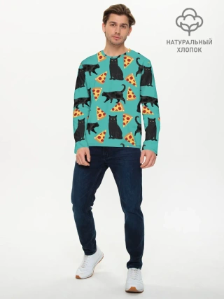 Мужской лонгслив базовый / Котики и Пиццы