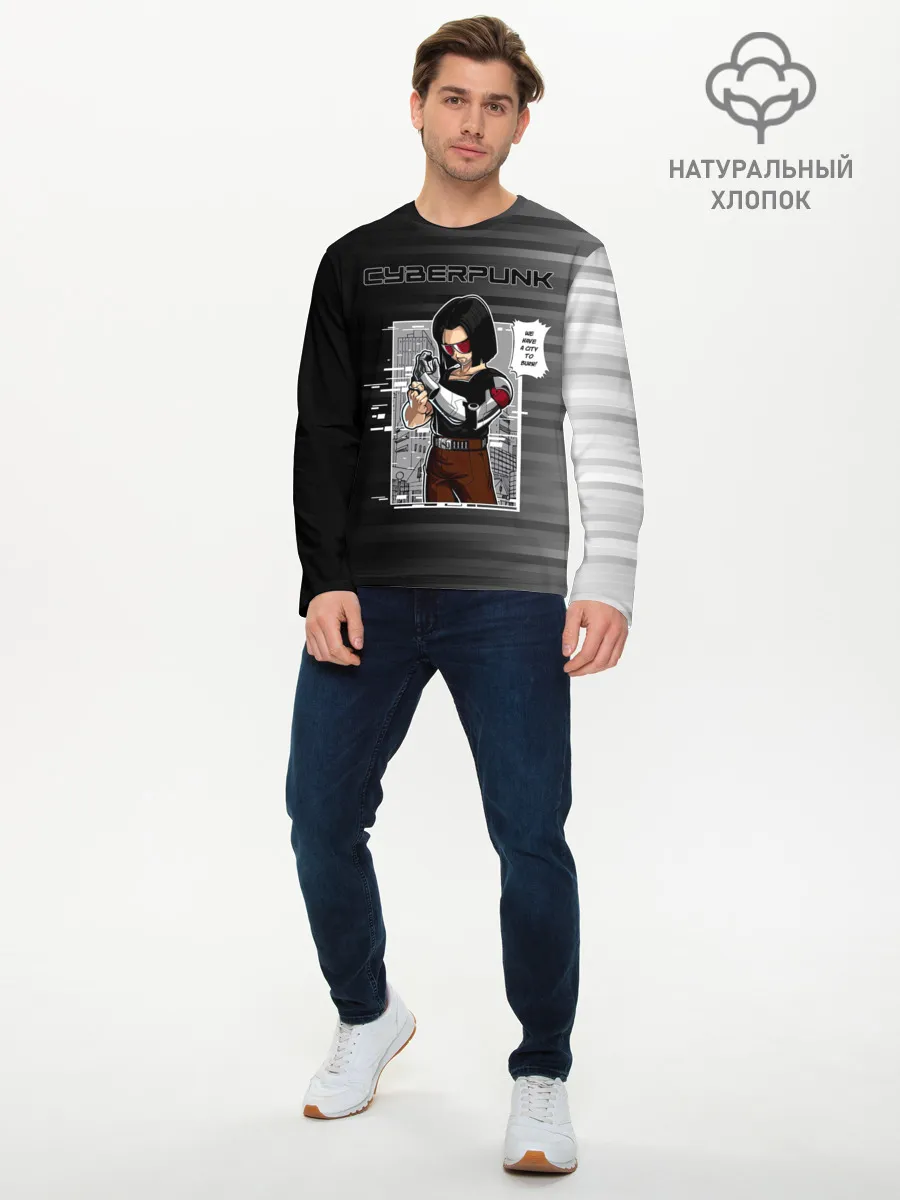Мужской лонгслив базовый / Cyberpunk 2077 WE HAVE A CITY TO BURN!