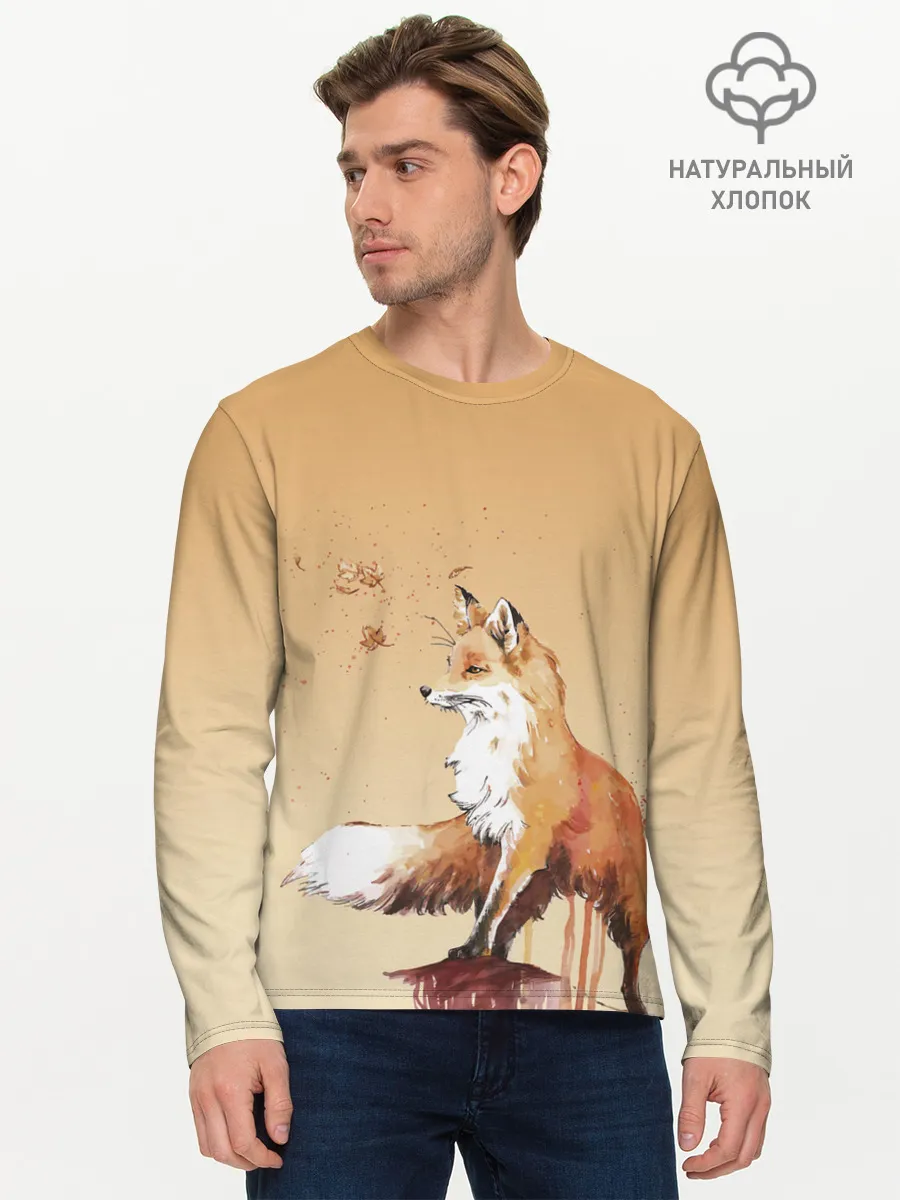 Мужской лонгслив базовый / акварельная лиса задумчивости