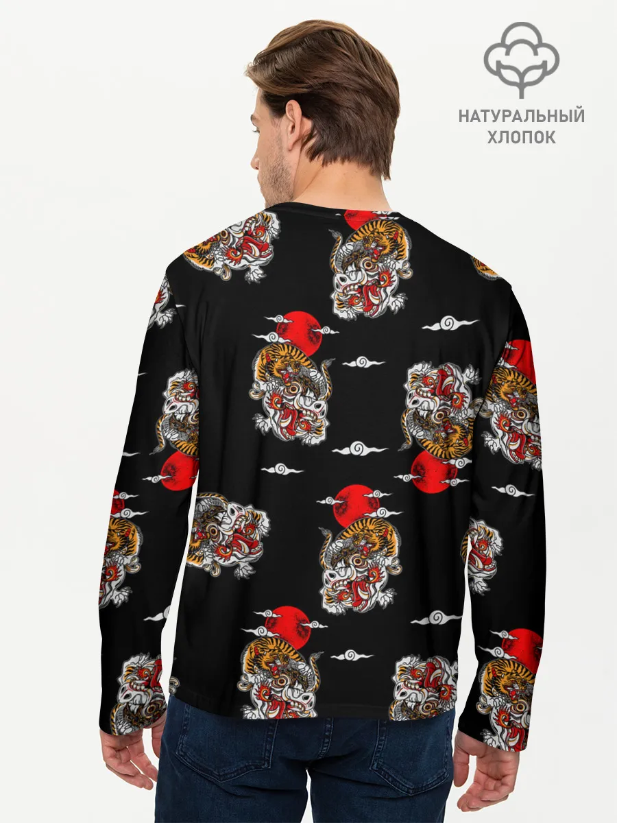 Мужской лонгслив базовый / Японский стиль - тигры