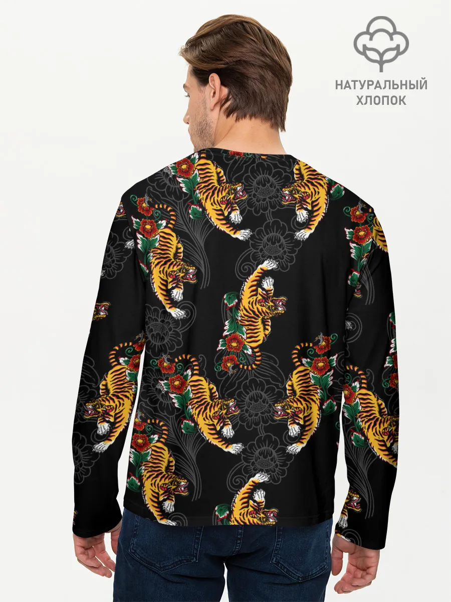 Мужской лонгслив базовый / Японский стиль - тигры