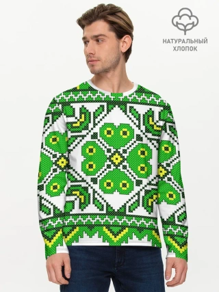 Мужской лонгслив базовый / Славянский Узор Зеленый