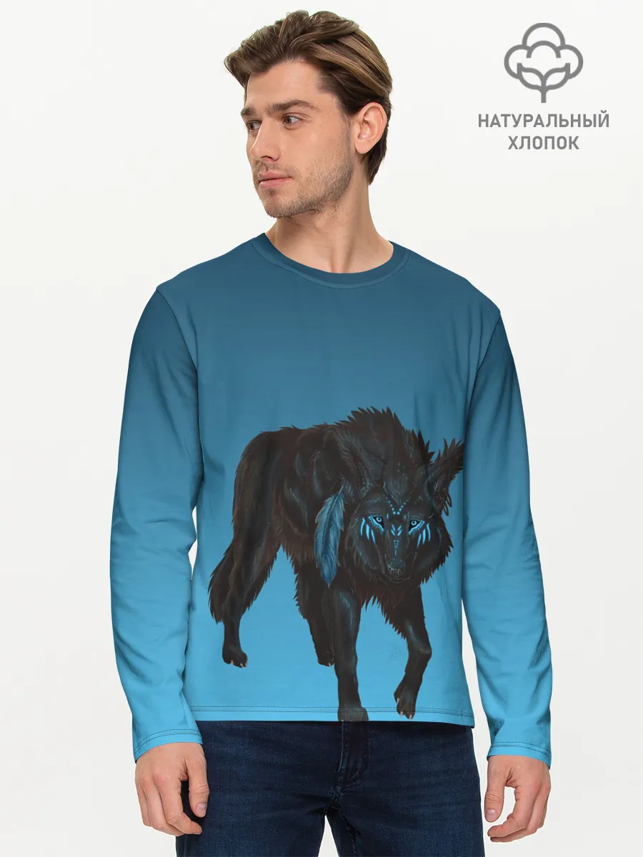 Мужской лонгслив базовый / черный дух волка