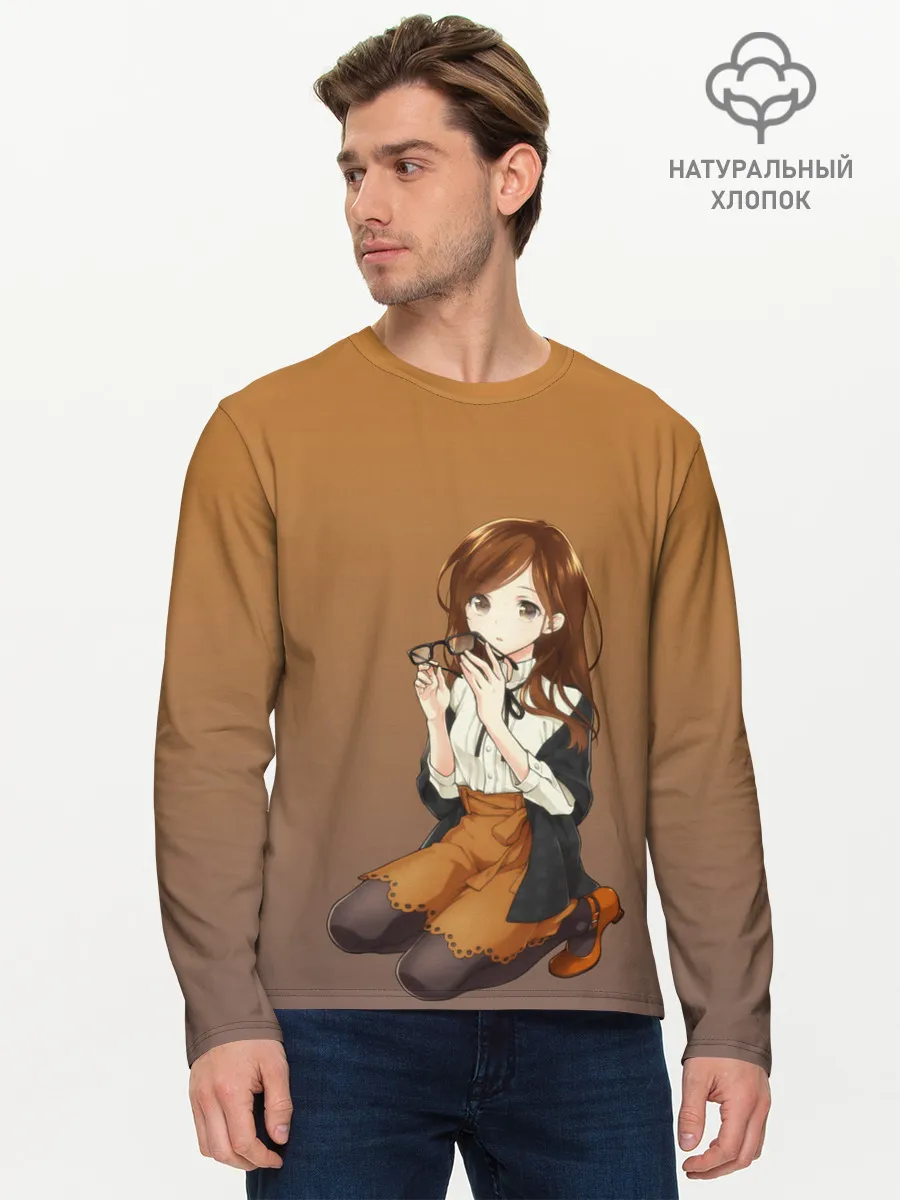 Мужской лонгслив базовый / анимешная девочка очки офис