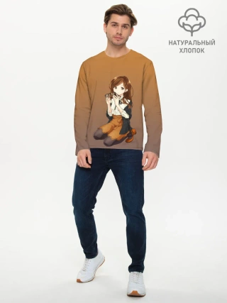 Мужской лонгслив базовый / анимешная девочка очки офис