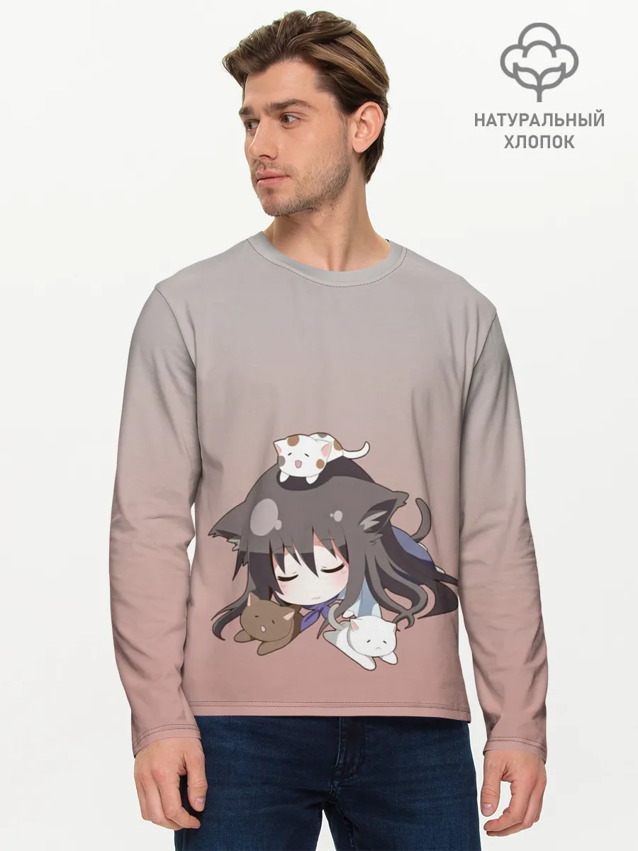 Мужской лонгслив базовый / малышка спит ушки котики