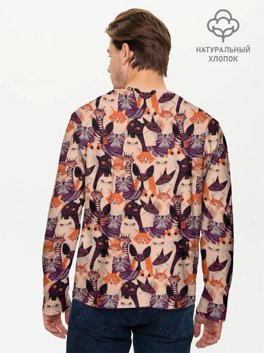 Мужской лонгслив базовый / Мемные Коты Паттерн