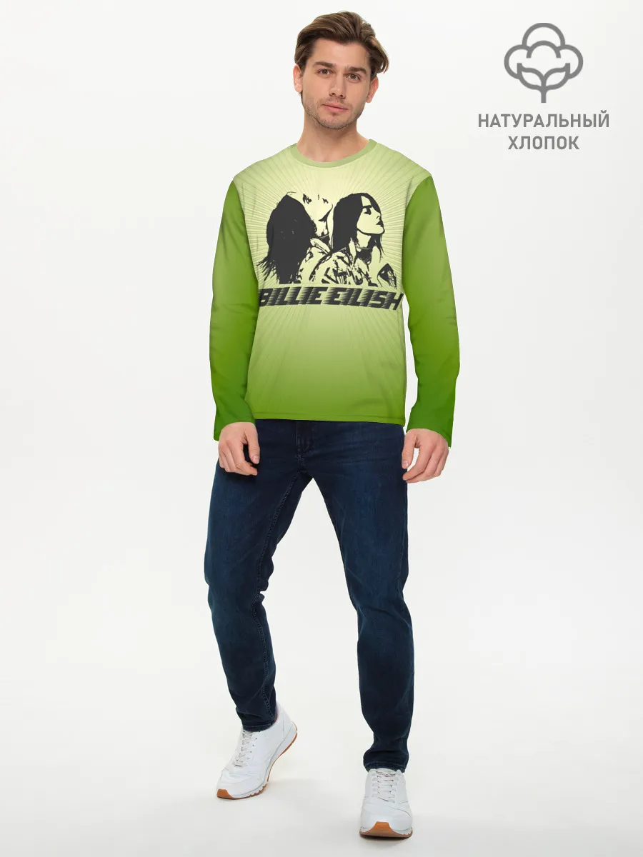 Мужской лонгслив базовый / Билли Айлиш на зеленом фоне