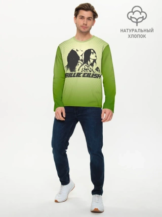 Мужской лонгслив базовый / Билли Айлиш на зеленом фоне