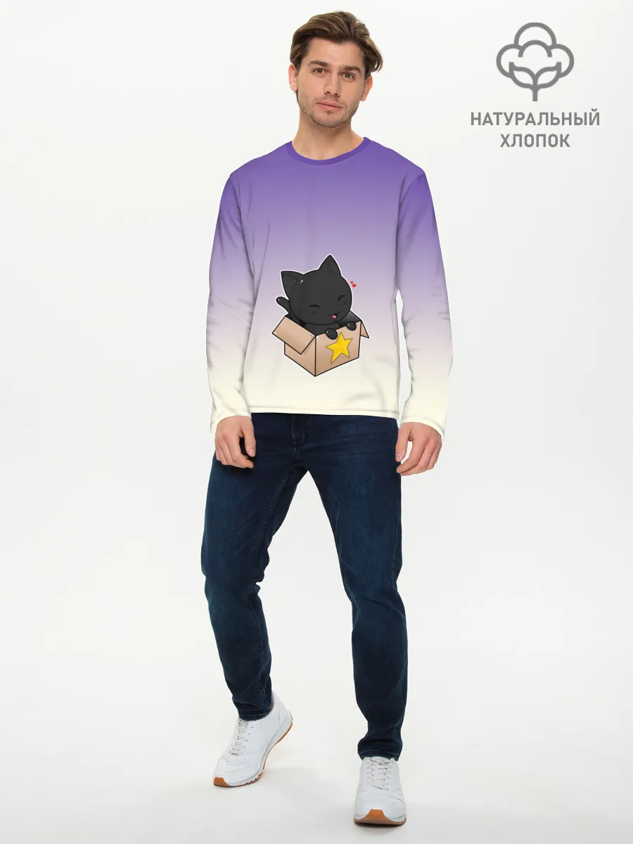 Мужской лонгслив базовый / черный котенок в коробке