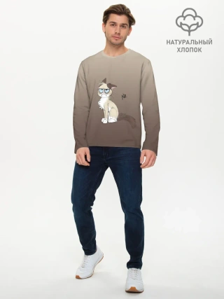 Мужской лонгслив базовый / сварливый кот мем нет