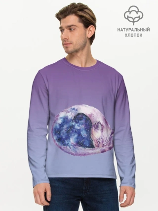 Мужской лонгслив базовый / кот звездное небо спит