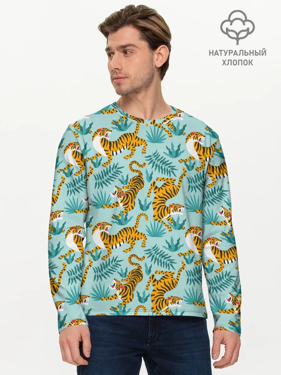 Мужской лонгслив базовый / Рычащие Тигры Паттерн