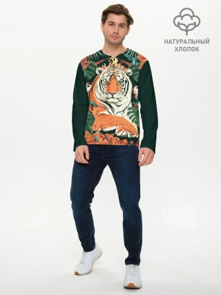 Мужской лонгслив базовый / Огненный Тигр в Цветах