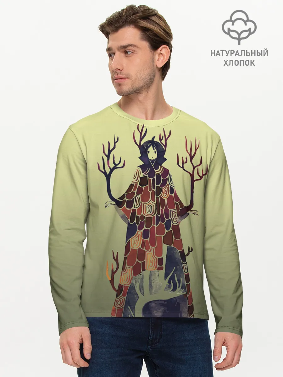 Мужской лонгслив базовый / лесной волшебник акварель