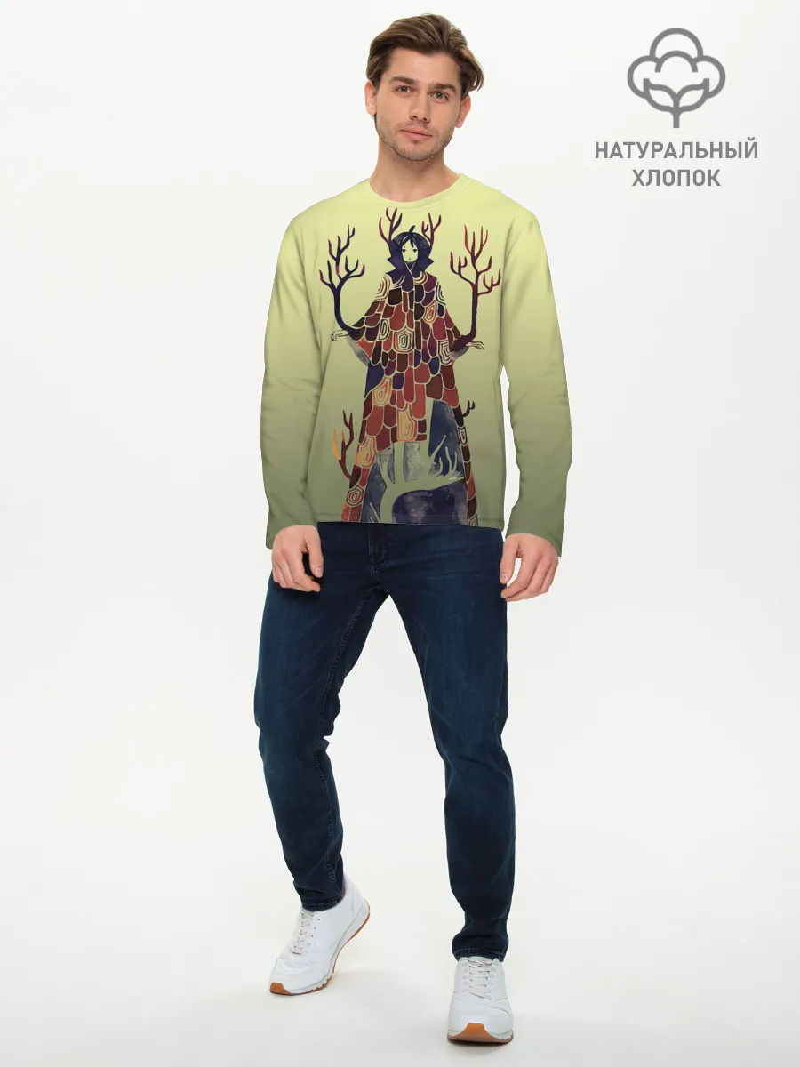 Мужской лонгслив базовый / лесной волшебник акварель