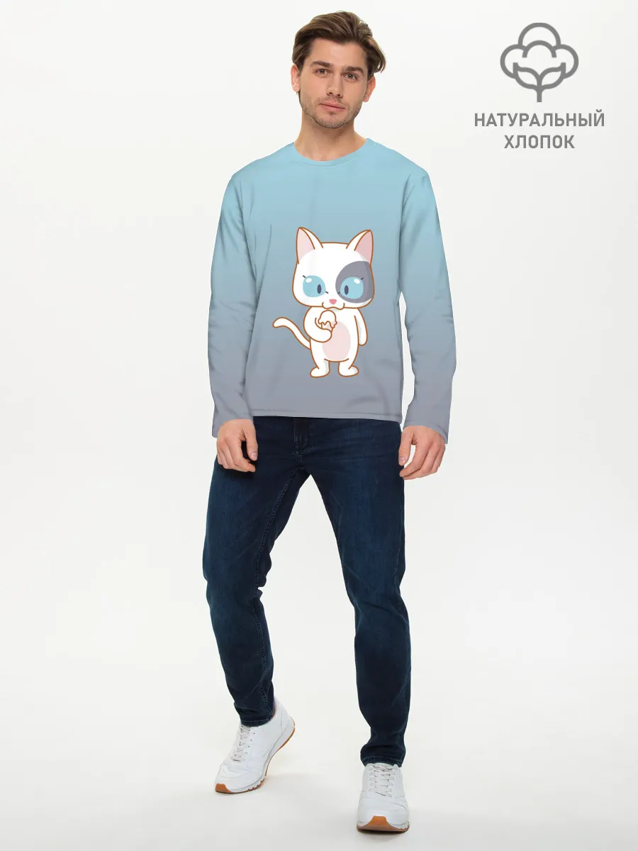 Мужской лонгслив базовый / кот с мороженкой