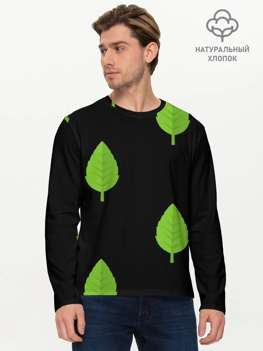 Мужской лонгслив базовый / Птица и листочек
