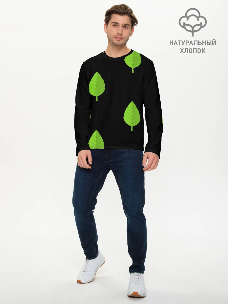 Мужской лонгслив базовый / Птица и листочек