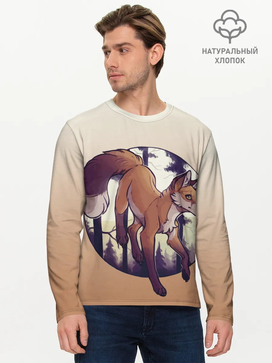 Мужской лонгслив базовый / Лисица рисунок